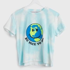 Be Nice To Me  Blue Tie-Dye Earth Graphic Crop Tee Women’s Size XL